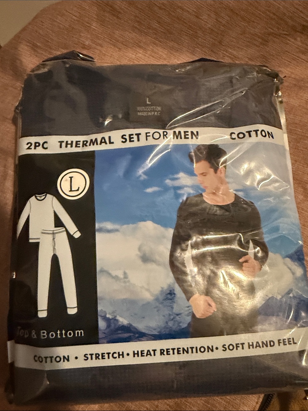 Men's 2pc Thermal Set - Black Cotton Long Sleeve Top & Bottom